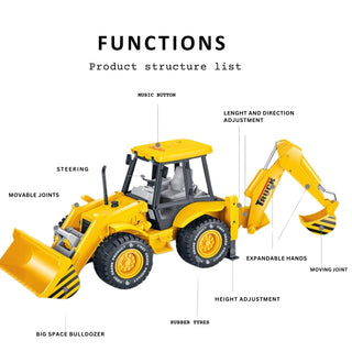 2-in-1 Excavator & Bulldozer Toy with Lights & Sound (Small)
