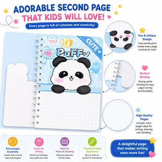 Puffy Panda Spiral Diary with Sticker Sheets | Kawaii Notebook for Kids |