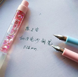 Kawaii Unicorn Glitter Fountain Pen Set for Girls – 2 Pens, 4 Refills & 1 Bookmark