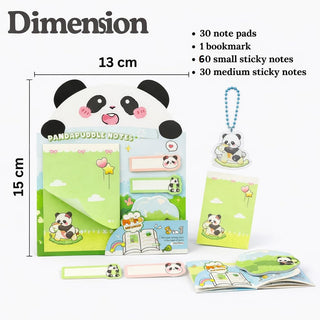 Pandapuddle Notes — Kawaii Panda 5-in-1 Sticky Notes Set with Acrylic Keychain