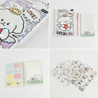 Cream Puppy Kawaii Spiral Notebook & Sticker Gift Set