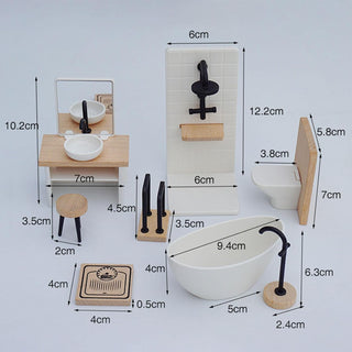 Wooden Dollhouse Bathroom Furniture Set | Miniature Pretend Play Toy for Kids
