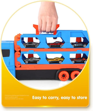 Folding Track Truck with 2 Die Cast Cars & 1.65M Track Set for Kids Racing & Pretend Play Toy