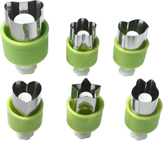 Cute Design Stainless Steel Cutter Set with Pusher – Pack of 6 (Green)