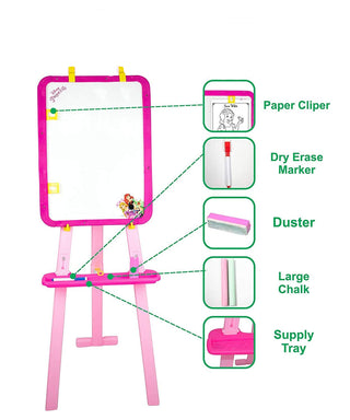 2-in-1 Standing Art Easel Board for Kids – Double Sided Whiteboard & Blackboard