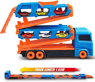 Folding Track Truck with 2 Die Cast Cars & 1.65M Track Set for Kids Racing & Pretend Play Toy