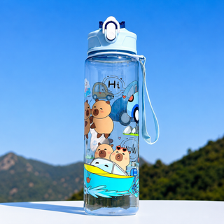 Kawaii Capybara Kids Water Bottle with Straw & Wrist Strap – 1000ml