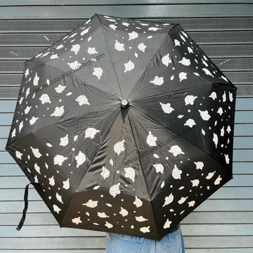 Magical Color-Changing Unicorn Star Print Two-Fold Umbrella: Compact & Stylish for Adults (Black)
