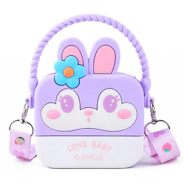 Sweet and Stylish: Strawberry Bear/Flower Bunny Square Silicone Sling Bag for Girls