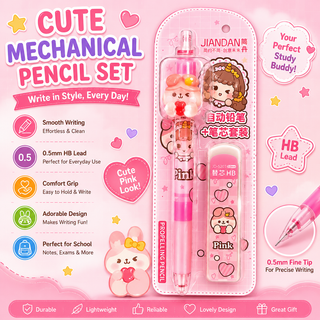 Kawaii Mechanical Pencil Set — 0.5mm HB Lead | 4 Cute Colors (Random)