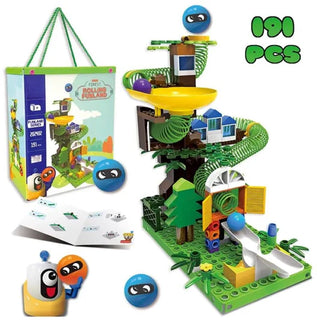 Colorful Marble Run 191pc Building Blocks Toy with Spiral Tracks, Rolling Balls & Forest Funland