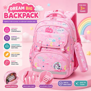 Dream Big Unicorn Kids Backpack with Pencil Case | Ergonomic School Bag for Girls (3+ Years)