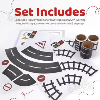 Road Design Sticker and Tape Set – 2 Rolls, 13 Stickers