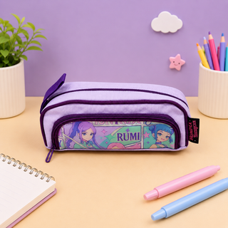 Huntrix Anime Double-Zip Pencil Pouch for Girls | Rumi & Saira | Pink & Purple