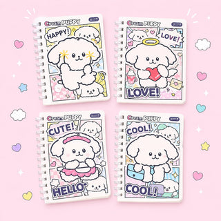 Cream Puppy Kawaii Spiral Notebook & Sticker Gift Set