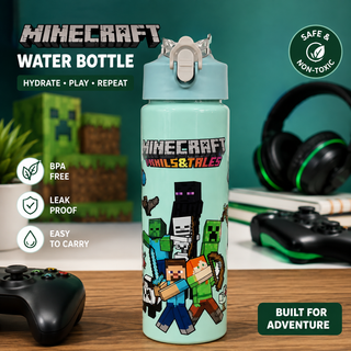 Minecraft Kids Water Bottle 750ml – Leak-Proof, BPA-Free with Flip Straw