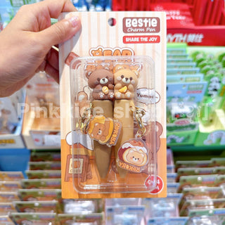 Kawaii Character Bestie Charm Gel Pen | Cute Topper Pen with Keychain 2pc  (Random)