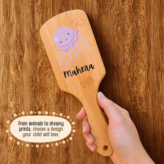Personalized Wooden Hair Brush for Kids - Octopus (PREPAID ONLY)