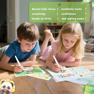 Panda's Magic Watercolour Colouring Book Set – Fantasy Painting Kit for Kids with 12 Colours & Brush