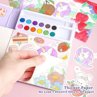 Unicorn Quest Watercolor Coloring Book Set – Fantasy Painting Kit for Kids with 12 Colors & Brush