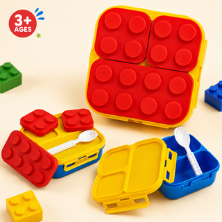 Brick Block Kids Lunch Box Set with Dividers & Spork 900ML