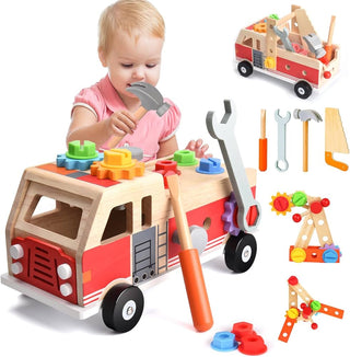 Wooden Multifunctional Assemble and Disassemble Truck With Tools for Kids