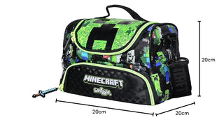 Minecraft Creeper Double Decker Lunch Bag for Kids | Adjustable Shoulder Strap | Black & Green