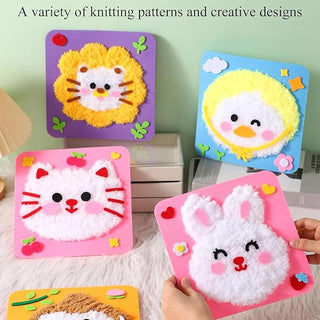 Kids Animal Needle Threading Wool Art Kit – DIY Fluffy Face Sewing Craft Set (Random)