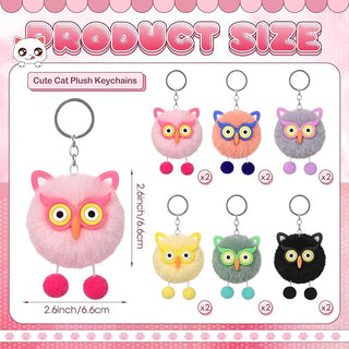 Product size chart for kawaii owl plush keychains — 2.6 inch, 6 colours, set of 12