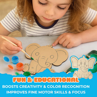Animal Design MDF Cutout DIY Painting Kit with 6 Colours & Brush Creative Art & Craft Activity for Kids (Random) 1pc