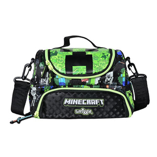 Minecraft Creeper Double Decker Lunch Bag for Kids | Adjustable Shoulder Strap | Black & Green