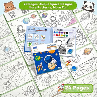 Space Watercolor Coloring Book Set | Fantasy Painting Kit for Kids with 12 Colors & Brush