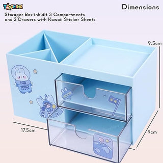 Multi-Functional Desk Organizer Box with 3 Compartments & 2 Drawers