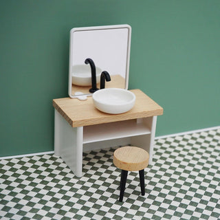 Wooden Dollhouse Bathroom Furniture Set | Miniature Pretend Play Toy for Kids