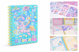 Kawaii Unicorn Spiral Diary with Stickers – A5 Holographic Journal for Kids