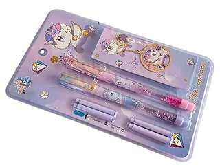 Kawaii Unicorn Glitter Fountain Pen Set for Girls – 2 Pens, 4 Refills & 1 Bookmark