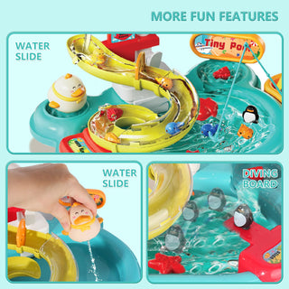 3-in-1 Running Water Play Sink Toy with Fishing Game & Kitchen Set