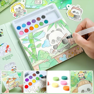 Panda's Magic Watercolour Colouring Book Set – Fantasy Painting Kit for Kids with 12 Colours & Brush