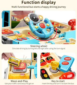 Kids Bus Driver Pretend Play Set – Interactive Steering Wheel Toy with Music, Lights & Accessories