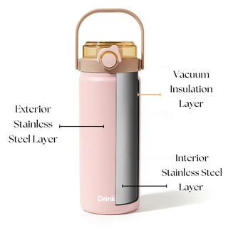 Double Drink Vacuum Sports Water Bottle | 316 Stainless Steel Thermos with Handle 1000ml