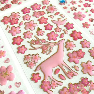 Sakura cherry blossom gold foil sticker sheet with deer motif