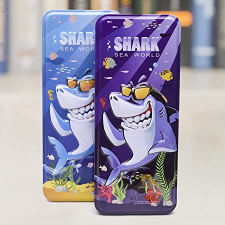 Cartoon Mermaid/Shark Printed Metal Pencil Box