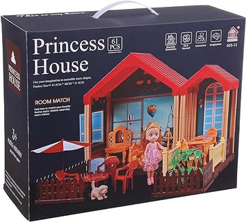 Princess Dream House Single-Room View Toy For Girls (60Pcs) (Random Colour)