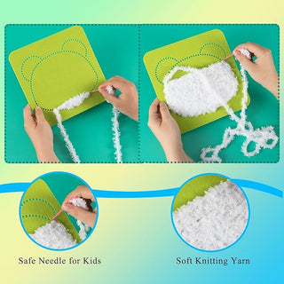 Kids Animal Needle Threading Wool Art Kit – DIY Fluffy Face Sewing Craft Set (Random)