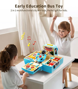 Kids Bus Driver Pretend Play Set – Interactive Steering Wheel Toy with Music, Lights & Accessories