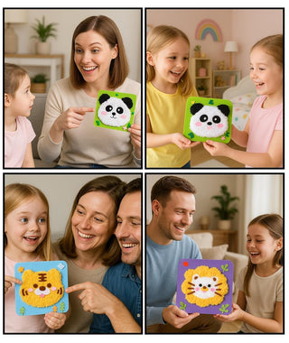 Kids Animal Needle Threading Wool Art Kit – DIY Fluffy Face Sewing Craft Set (Random)