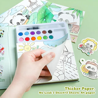 Panda's Magic Watercolour Colouring Book Set – Fantasy Painting Kit for Kids with 12 Colours & Brush