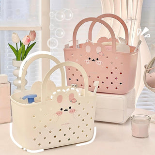 Cute Bunny Storage Basket for Kids – Plastic Tote with Handle