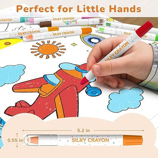 24-Color Water-Soluble Silky Crayons Set with Cute Bear Bucket