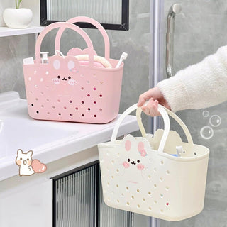 Cute Bunny Storage Basket for Kids – Plastic Tote with Handle